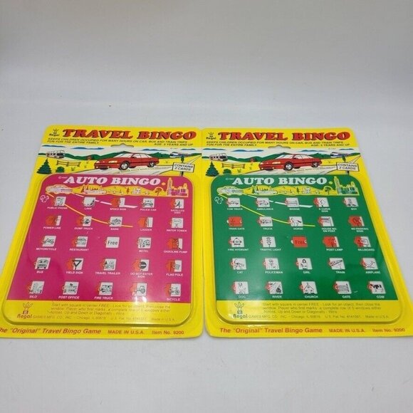 Vintage Travel Bingo Regal Games 2 Pack 4 Cards Green Pink Road Trips Kids - Picture 2 of 3